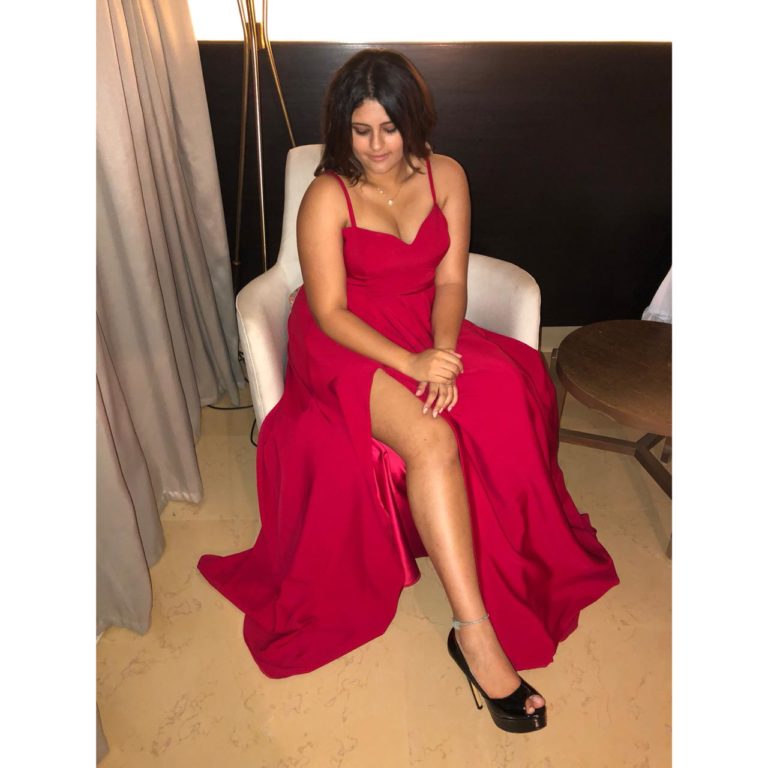 Red with slit dress